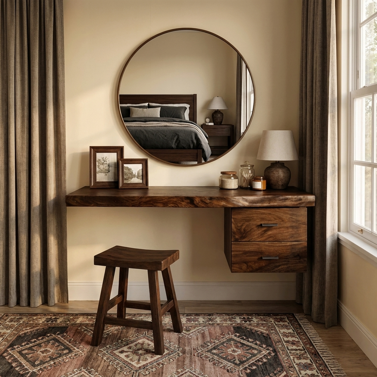 Modern Organic Solid Wood Dressing Table Bedroom Floating