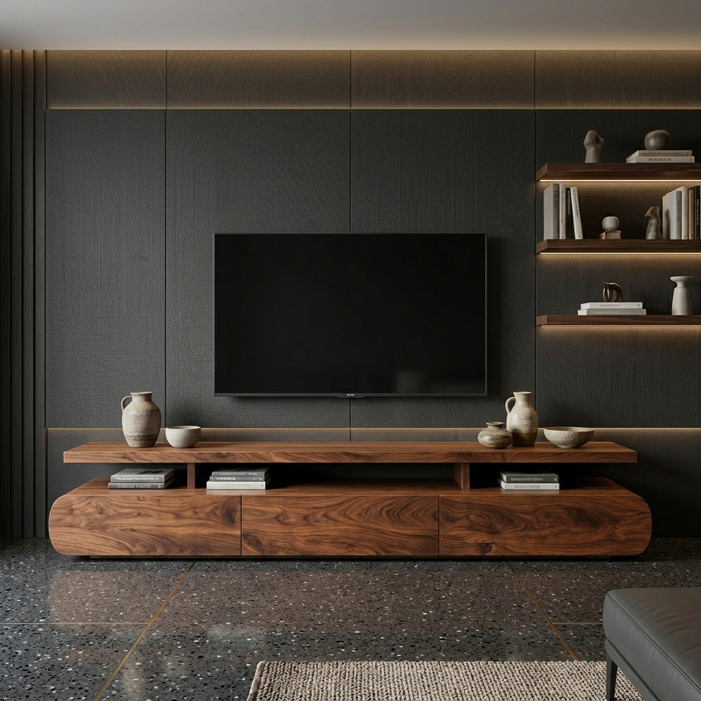 Modern Organic Natural Wood TV Stand For Living Room