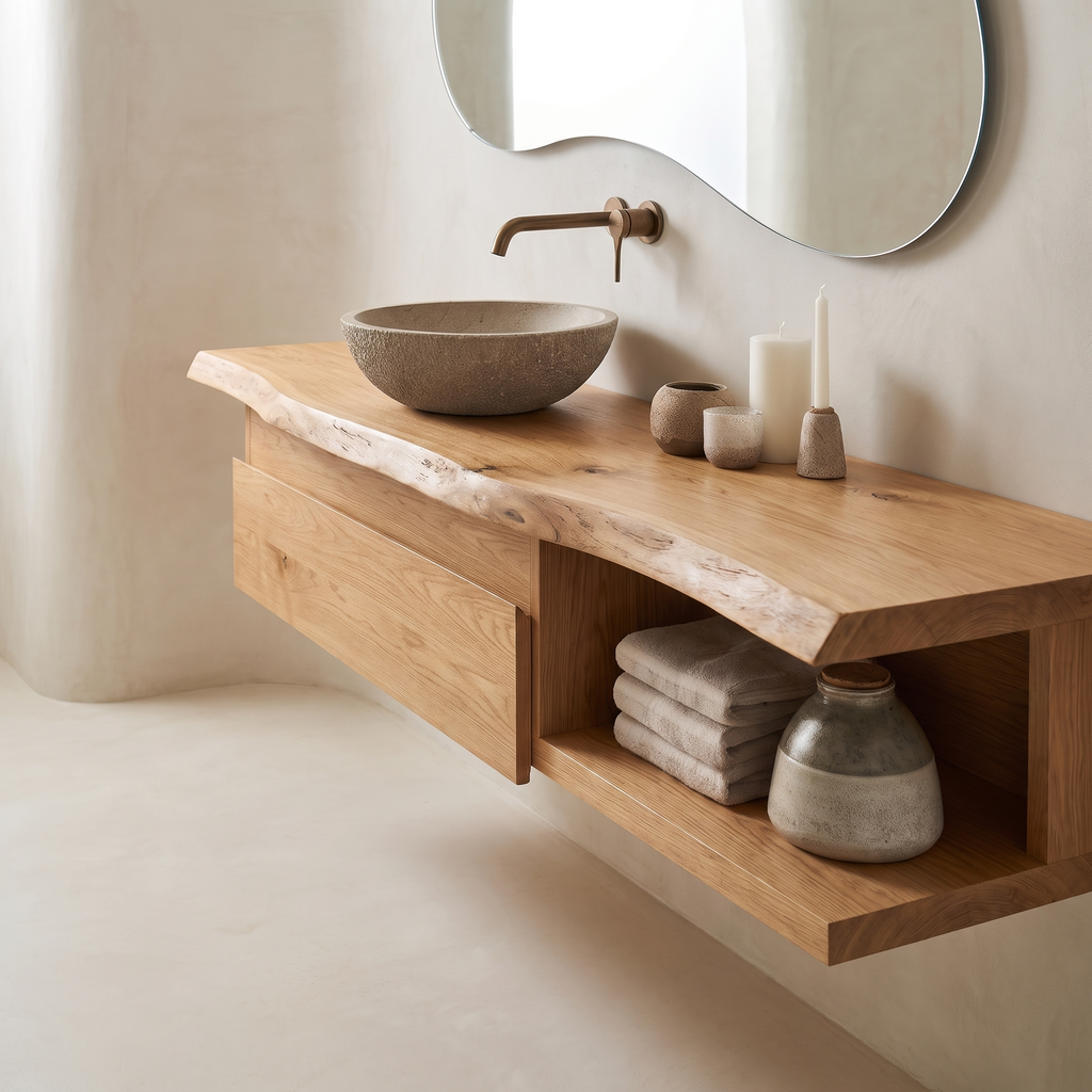 Aurelion Live Edge Solid Wood Floating Bathroom Vanity With Drawers